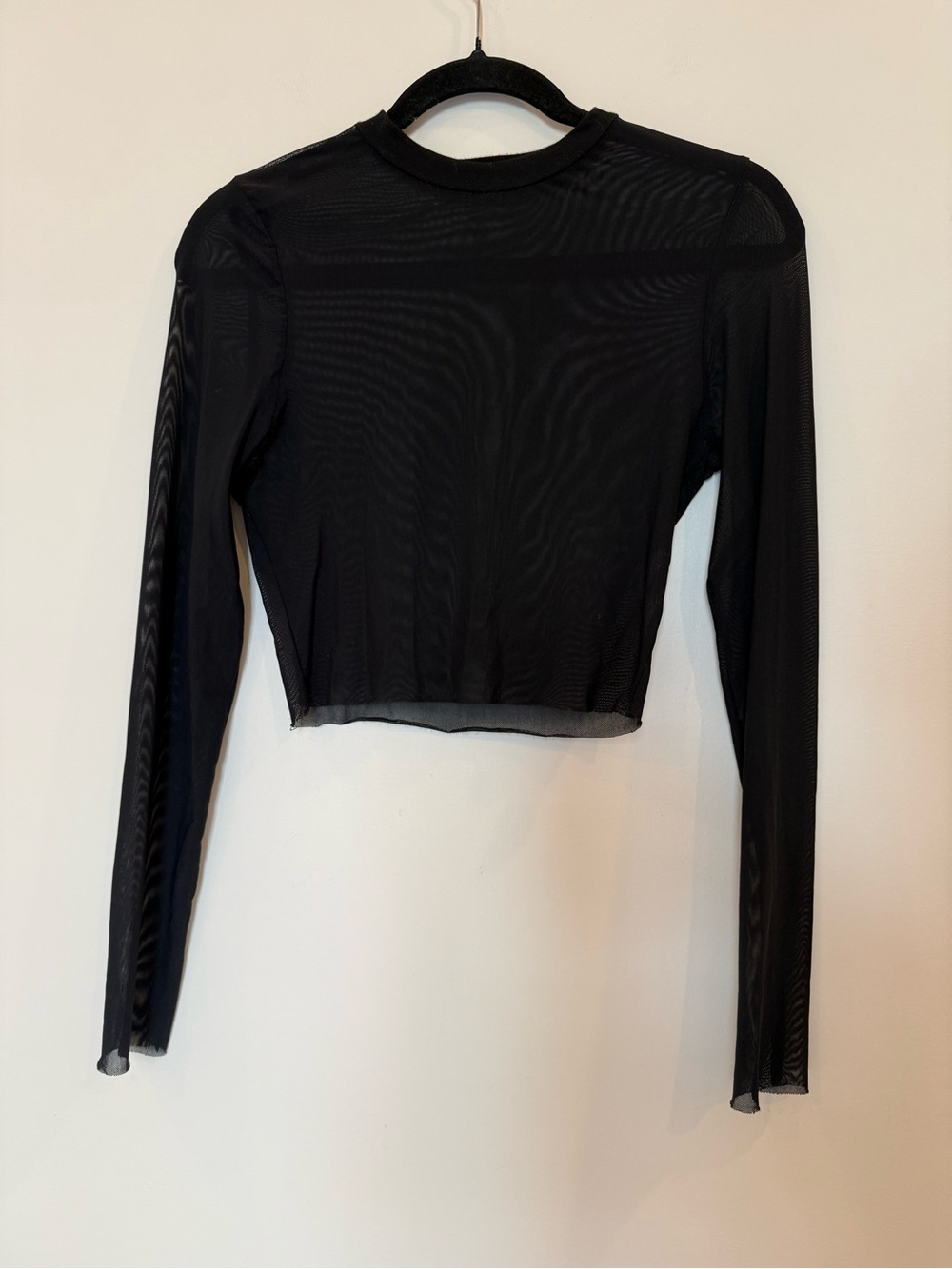 Black Sheer Mesh Long-Sleeve Crop Top